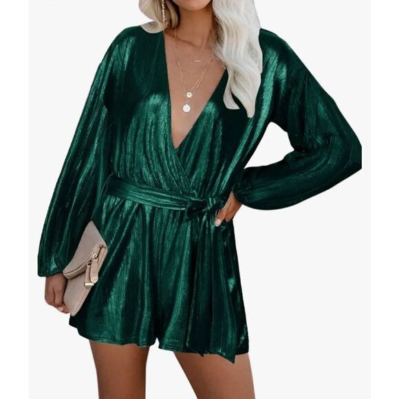 YOINS EMERALD METALLIC ROMPER - Picture 3 of 9